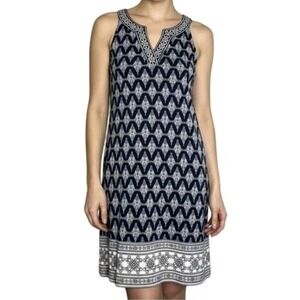 Magnolia Grace Alhambra Embroidered Trim Knit Dress Navy Size MP NWT